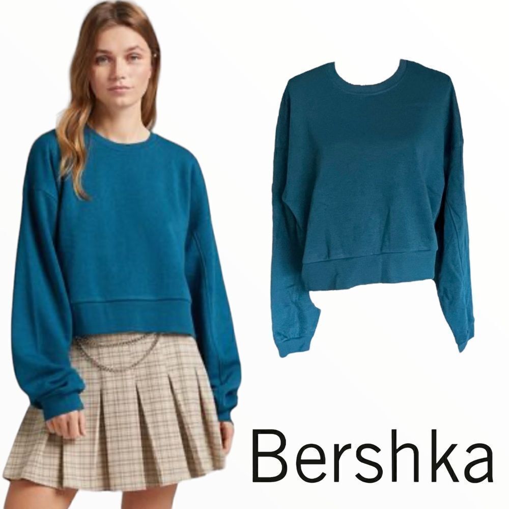 BERSHKA | Turquoise | Sweatshirt with SLEEVES SEAMS